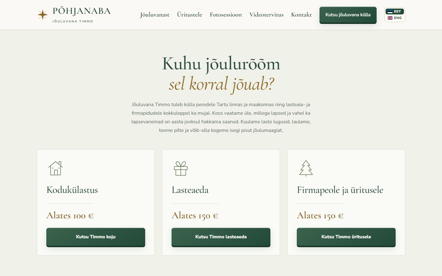 Põhjanaba kodulehe teenused ja hinnad